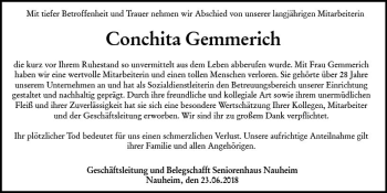 Traueranzeige von Conchita Gemmerich von Trauerportal Rhein Main Presse