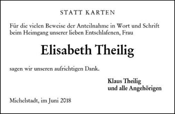 Traueranzeige von Elisabeth Theilig von Trauerportal Rhein Main Presse