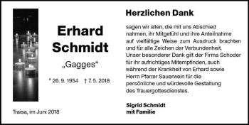 Traueranzeige von Erhard Schmidt von Trauerportal Rhein Main Presse