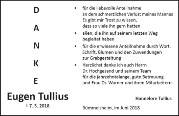 Traueranzeige von Eugen Tullius von Trauerportal Rhein Main Presse