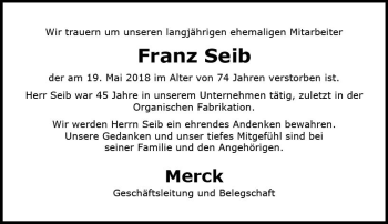 Traueranzeige von Franz Seib von Trauerportal Rhein Main Presse