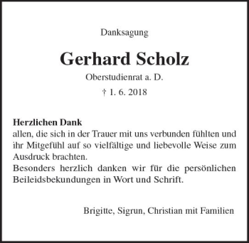 Traueranzeige von Gerhard Scholz von  Gießener Anzeiger