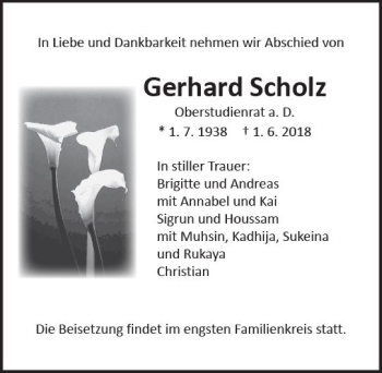 Traueranzeige von Gerhard Scholz von  Gießener Anzeiger