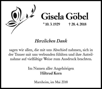 Traueranzeige von Gisela Göbel von Trauerportal Rhein Main Presse
