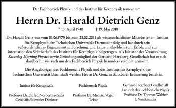 Traueranzeige von Harald Dietrich Genz von Trauerportal Rhein Main Presse