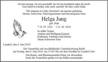 Traueranzeige von Helga Jung von  Gießener Anzeiger