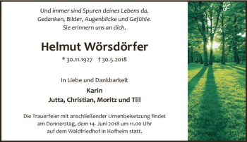 Traueranzeige von Helmut Wörsdörfer von Trauerportal Rhein Main Presse