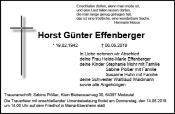 Traueranzeige von Horst Günter Effenberger von Trauerportal Rhein Main Presse