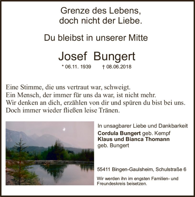  Traueranzeige für Josef Bungert vom 23.06.2018 aus Trauerportal Rhein Main Presse