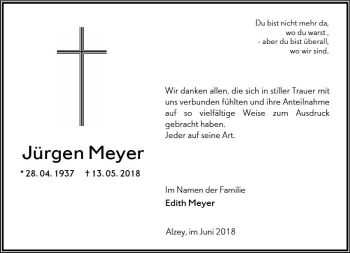 Traueranzeige von Jürgen Meyer von Trauerportal Rhein Main Presse