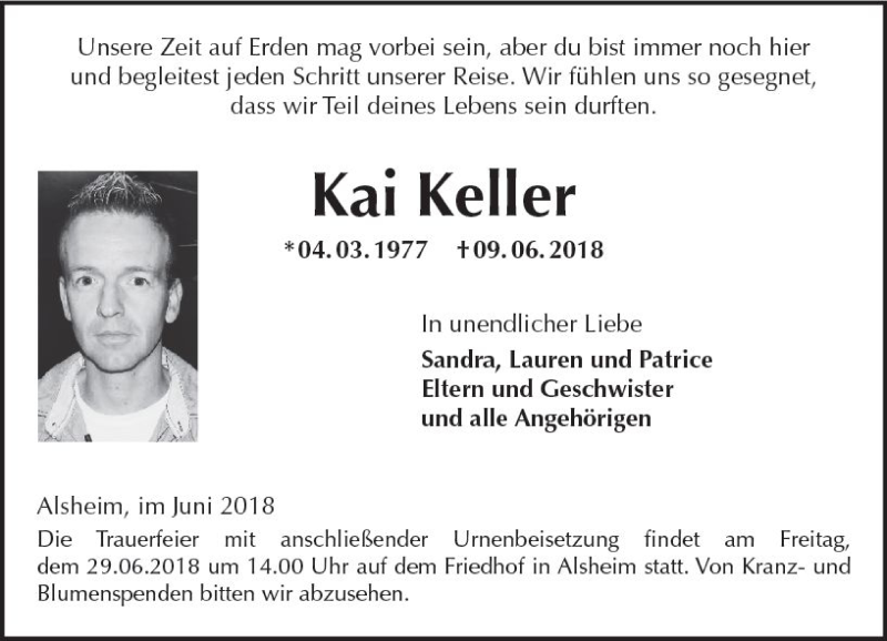  Traueranzeige für Kai Keller vom 21.06.2018 aus Trauerportal Rhein Main Presse