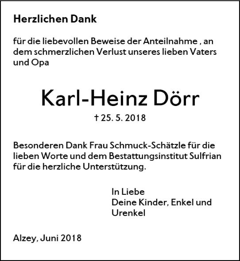  Traueranzeige für Karl-Heinz Dörr vom 23.06.2018 aus Trauerportal Rhein Main Presse