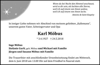 Traueranzeige von Karl Möbus von Trauerportal Rhein Main Presse