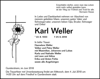 Traueranzeige von Karl Weller von Trauerportal Rhein Main Presse