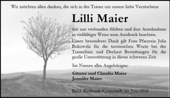 Traueranzeige von Lilli Maier von Trauerportal Rhein Main Presse