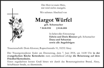 Traueranzeige von Margot Würfel von Trauerportal Rhein Main Presse