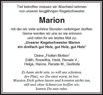 Traueranzeige von Marion  von  Usinger Anzeiger
