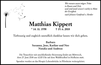 Traueranzeige von Matthias Kippert von Trauerportal Rhein Main Presse