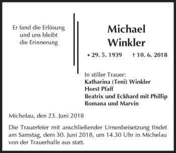 Traueranzeige von Michael Winkler von  Kreisanzeiger