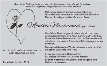 Traueranzeige von Monika Nazarenus von  Kreisanzeiger