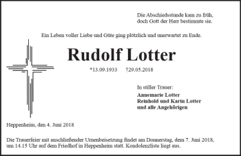 Traueranzeige von Rudolf Lotter von Trauerportal Rhein Main Presse