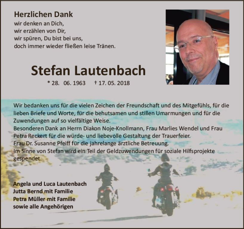 Traueranzeige für Stefan Lautenbach vom 16.06.2018 aus Trauerportal Rhein Main Presse