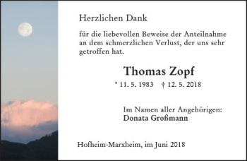 Traueranzeige von Thomas Zopf von Trauerportal Rhein Main Presse