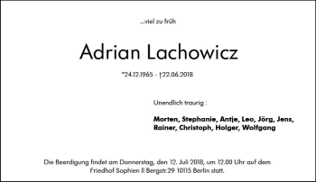 Traueranzeige von Adrian Lachowicz von vrm-trauer
