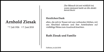 Traueranzeige von Arnhold Ziesak von vrm-trauer