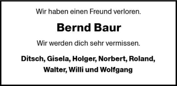 Traueranzeige von Bernd Baur von vrm-trauer