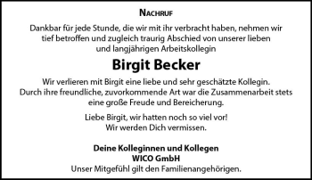 Traueranzeige von Birgit Becker von vrm-trauer