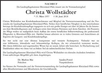 Traueranzeige von Christa Wollstädter von vrm-trauer