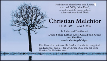Traueranzeige von Christian Melchior von vrm-trauer