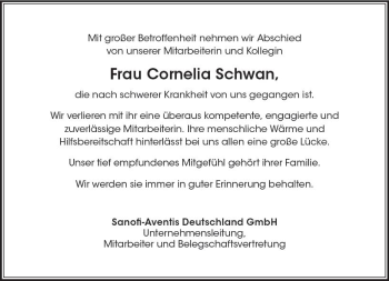 Traueranzeige von Cornelia Schwan von vrm-trauer