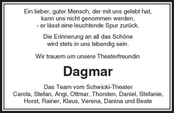 Traueranzeige von Dagmar  von  Camberger Anzeiger