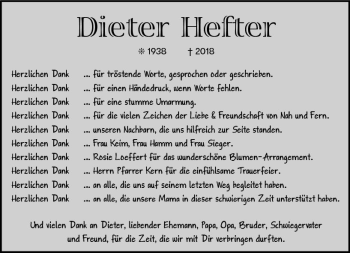 Traueranzeige von Dieter Hefter von vrm-trauer