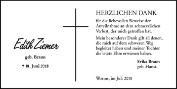 Traueranzeige von Edith Ziemer von vrm-trauer