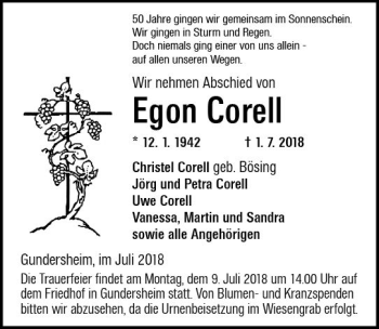 Traueranzeige von Egon Corell von vrm-trauer
