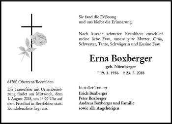 Traueranzeige von Erna Boxberger von vrm-trauer