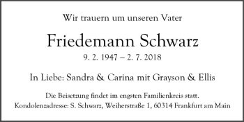 Traueranzeige von Friedemann Schwarz von  Usinger Anzeiger