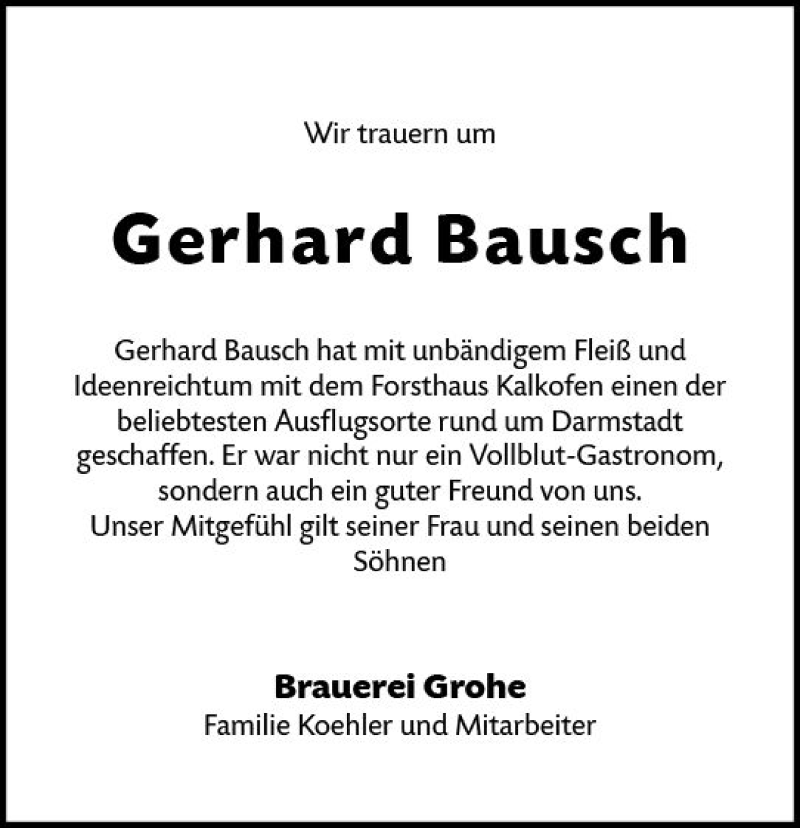  Traueranzeige für Gerhard Bausch vom 12.07.2018 aus vrm-trauer