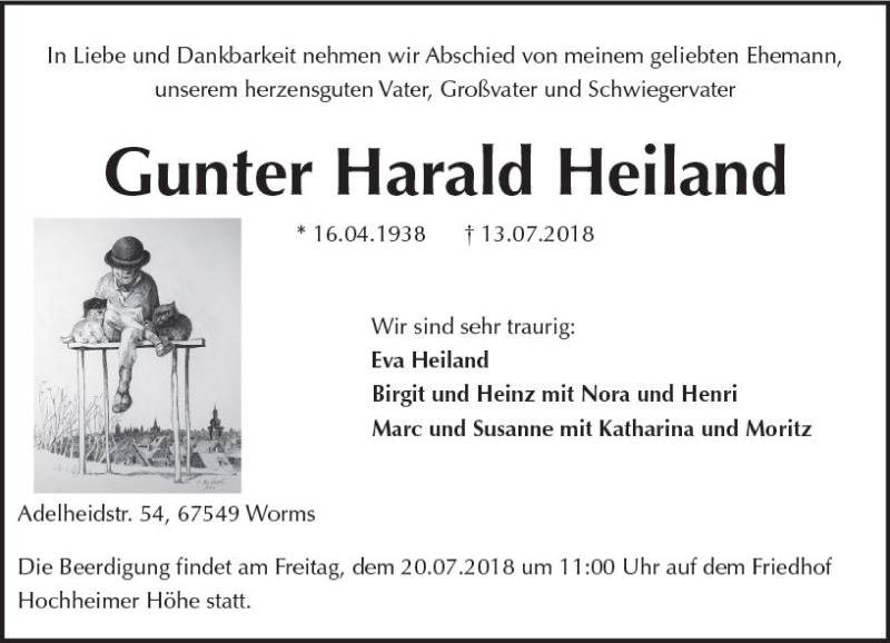  Traueranzeige für Gunter Harald Heiland vom 17.07.2018 aus vrm-trauer