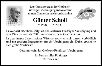 Traueranzeige von Günter Scholl von  Gießener Anzeiger
