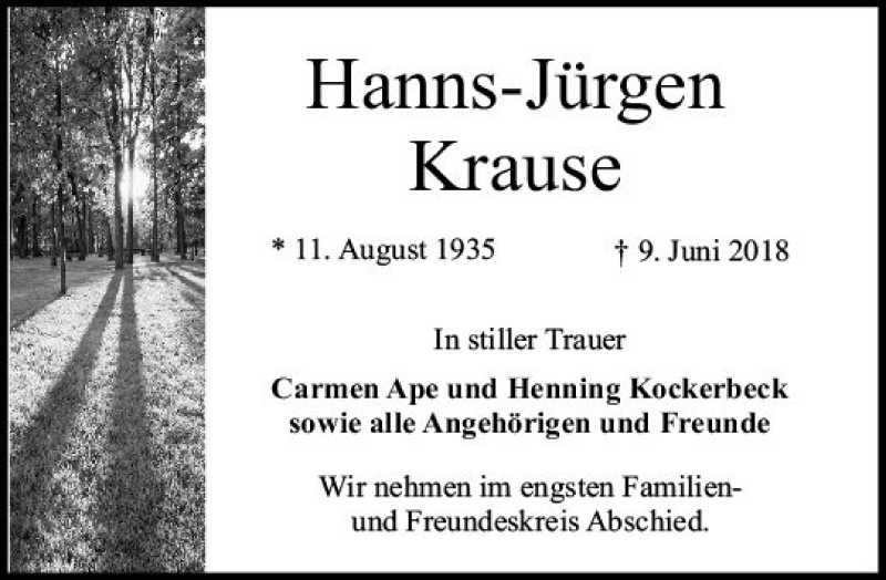  Traueranzeige für Hanns-Jürgen Krause vom 09.07.2018 aus vrm-trauer