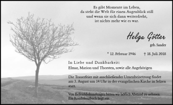 Traueranzeige von Helga Götter von vrm-trauer