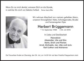 Traueranzeige von Herbert Brüggemann von vrm-trauer