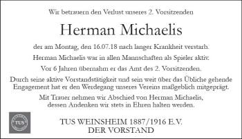 Traueranzeige von Herman Michaelis von vrm-trauer