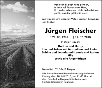 Traueranzeige von Jürgen Fleischer von vrm-trauer