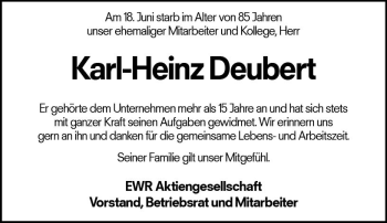 Traueranzeige von Karl-Heinz Deubert von vrm-trauer
