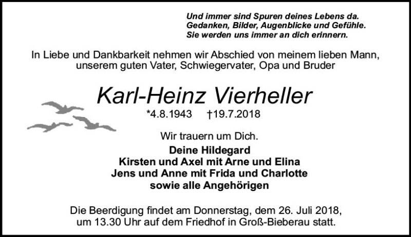  Traueranzeige für Karl-Heinz Vierheller vom 24.07.2018 aus vrm-trauer